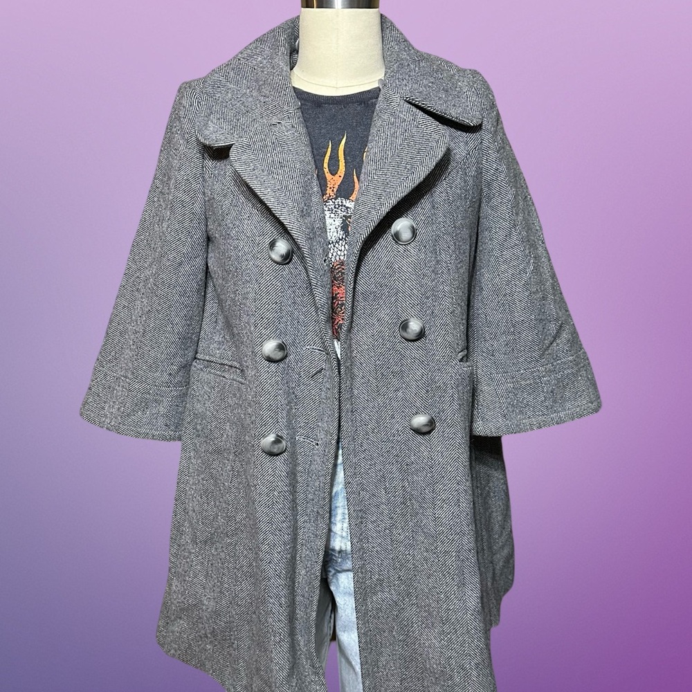 Vintage style wool herringbone swing jacket